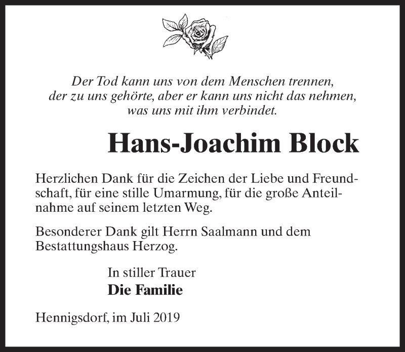 Traueranzeigen Von Hans Joachim Block Trauer Anzeigen De