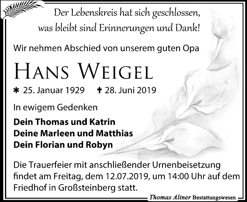 Traueranzeigen Von Hans Weigel Trauer Anzeigen De