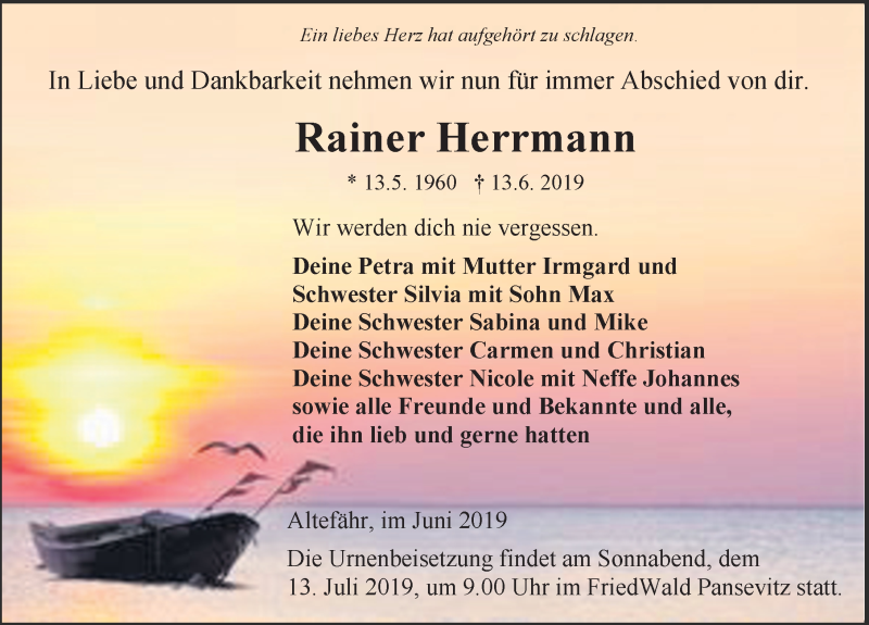 Traueranzeigen Von Rainer Herrmann Trauer Anzeigen De