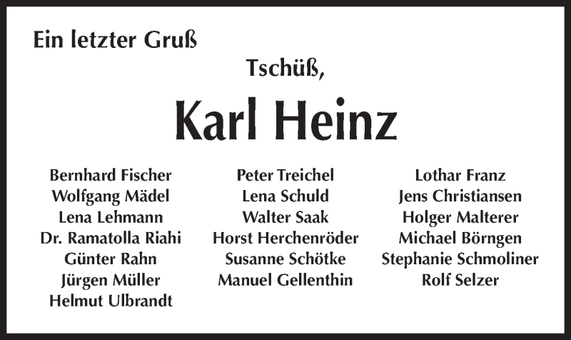 Traueranzeigen Von Karl Heinz Trauer Anzeigen De