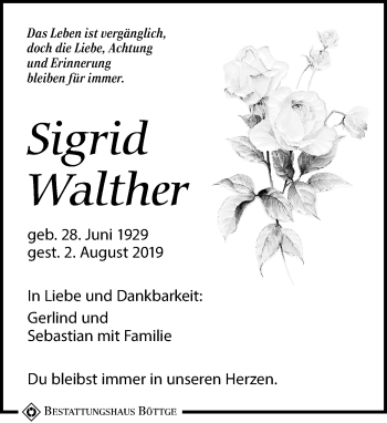 Traueranzeigen Von Sigrid Walther Trauer Anzeigen De