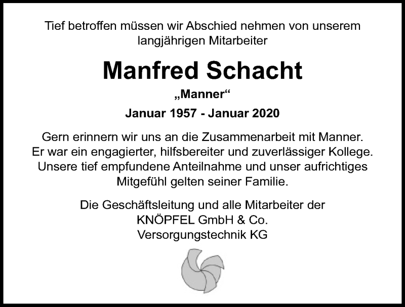 Traueranzeigen Von Manfred Schacht Trauer Anzeigen De