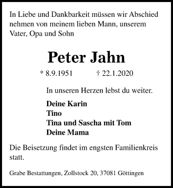 Traueranzeigen Von Peter Jahn Trauer Anzeigen De