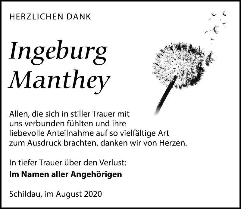 Traueranzeigen Von Ingeburg Manthey Trauer Anzeigen De