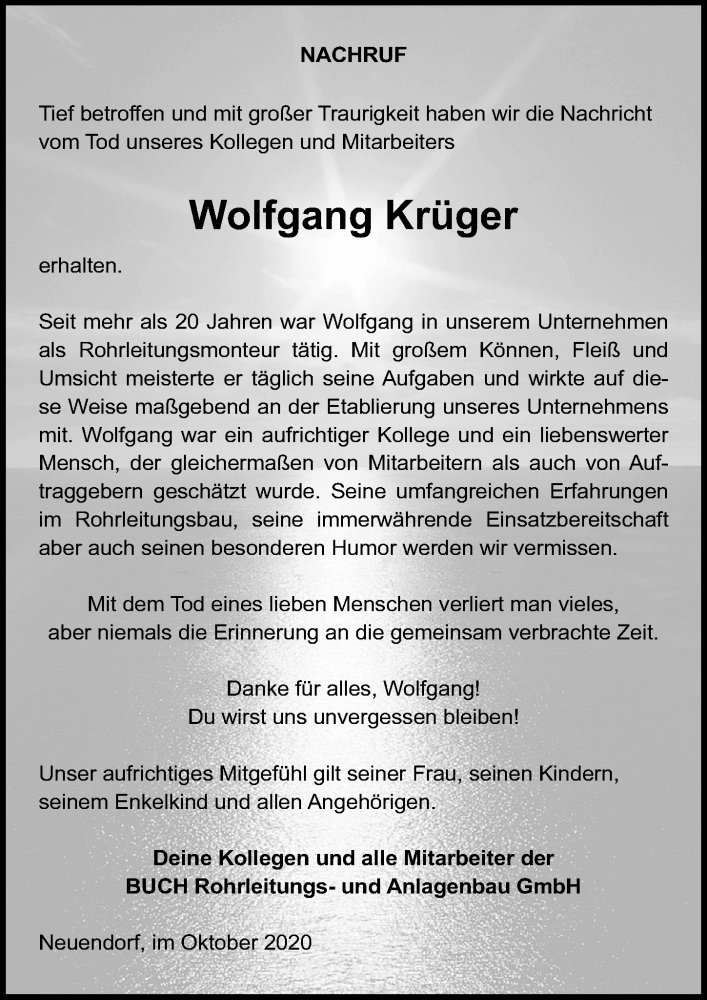 Traueranzeigen Von Wolfgang Kr Ger Trauer Anzeigen De