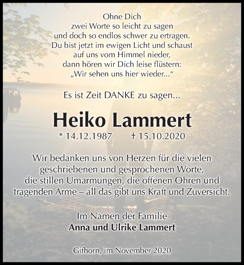 Traueranzeigen Von Heiko Lammert Trauer Anzeigen De