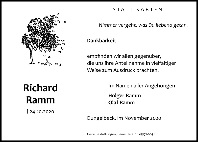 Traueranzeigen Von Richard Ramm Trauer Anzeigen De