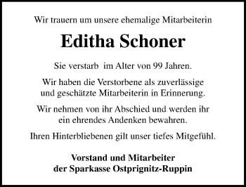 Traueranzeigen Von Editha Schoner Trauer Anzeigen De