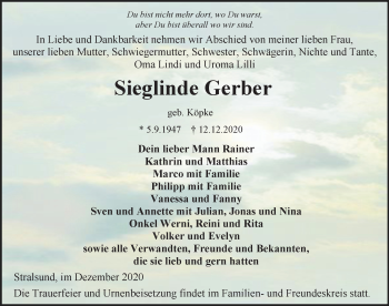 Traueranzeigen Von Sieglinde Gerber Trauer Anzeigen De