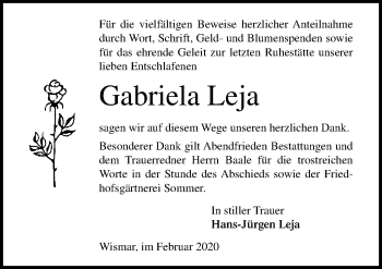 Traueranzeigen Von Gabriela Leja Trauer Anzeigen De