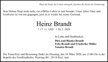 Traueranzeigen Von Heinz Brandt Trauer Anzeigen De