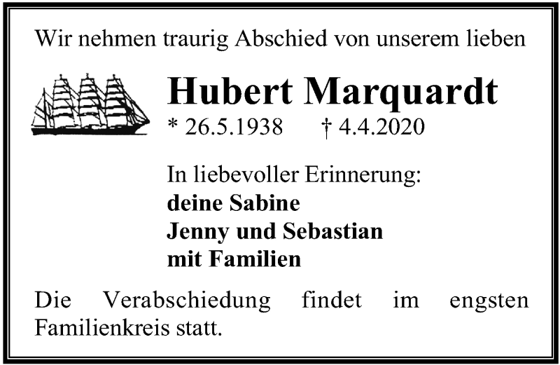 Traueranzeigen Von Hubert Marquardt Trauer Anzeigen De