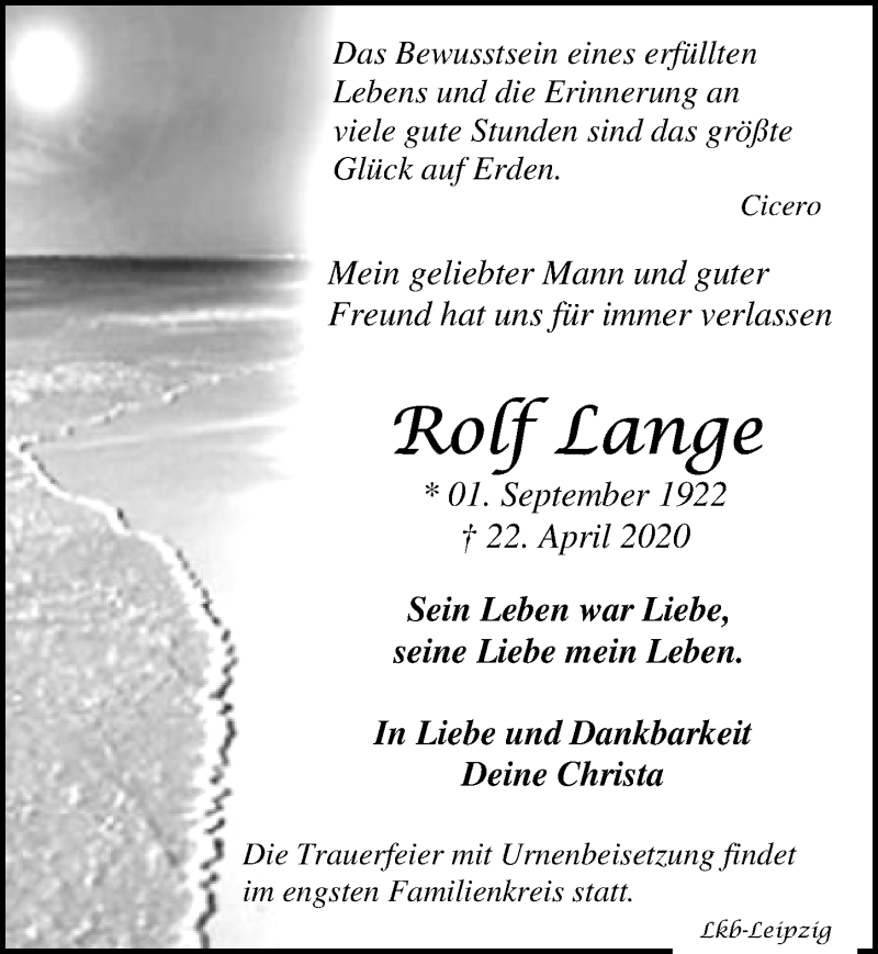 Traueranzeigen Von Rolf Lange Trauer Anzeigen De