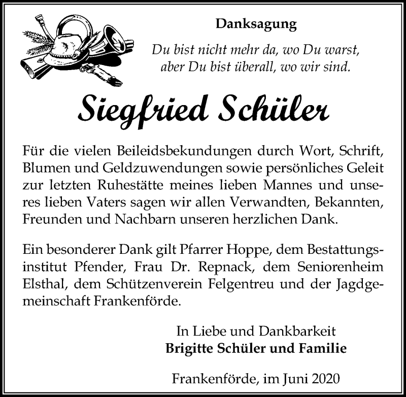 Traueranzeigen Von Siegfried Sch Ler Trauer Anzeigen De