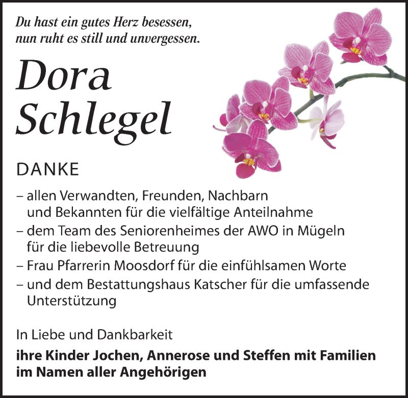 Traueranzeigen Von Dora Schlegel Trauer Anzeigen De