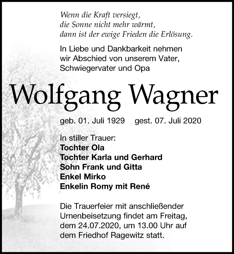 Traueranzeigen Von Wolfgang Wagner Trauer Anzeigen De