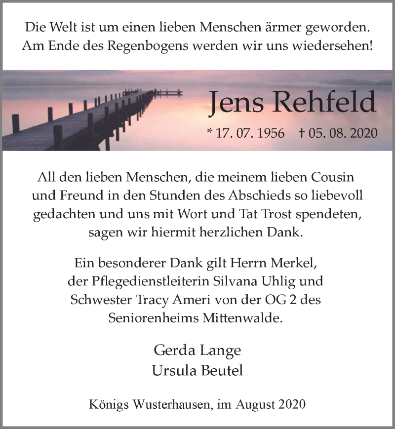 Traueranzeigen Von Jens Rehfeld Trauer Anzeigen De