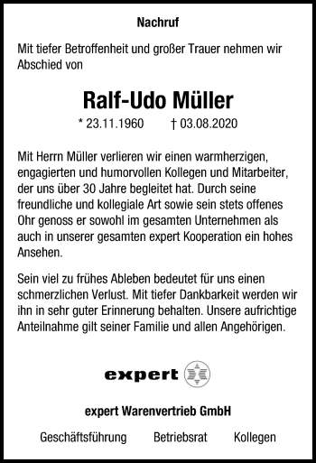 Traueranzeigen von Ralf Udo Müller trauer anzeigen de