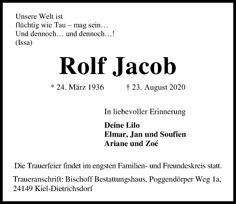 Traueranzeigen Von Rolf Jacob Trauer Anzeigen De