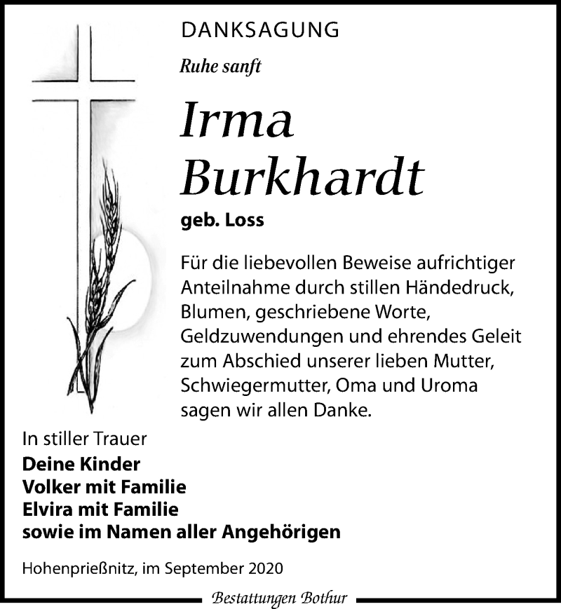 Traueranzeigen Von Irma Burkhardt Trauer Anzeigen De