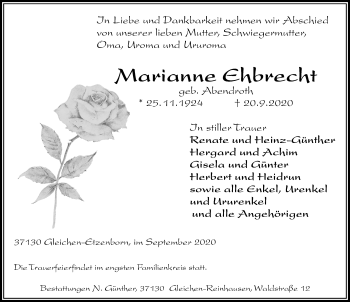 Traueranzeigen Von Marianne Ehbrecht Trauer Anzeigen De