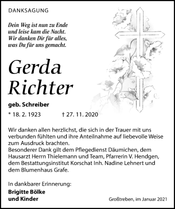 Traueranzeigen Von Gerda Richter Trauer Anzeigen De