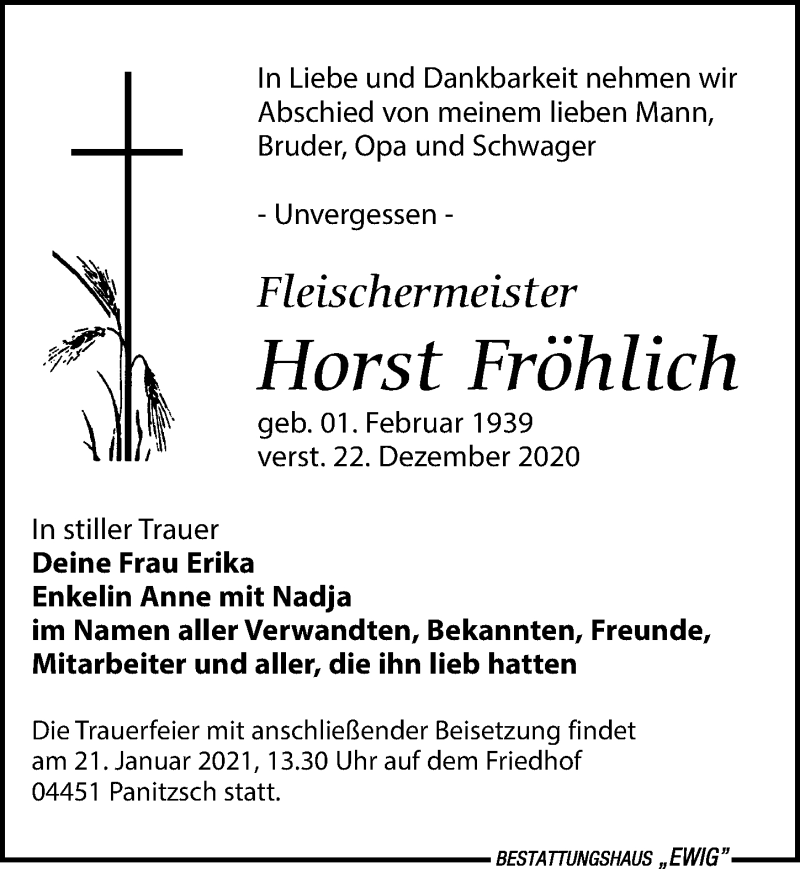 Traueranzeigen Von Horst Fr Hlich Trauer Anzeigen De