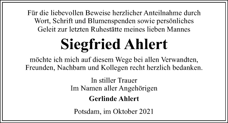 Traueranzeigen Von Siegfried Ahlert Trauer Anzeigen De