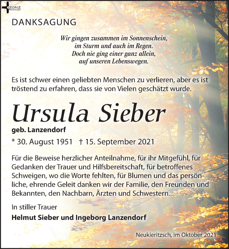 Traueranzeigen Von Ursula Sieber Trauer Anzeigen De