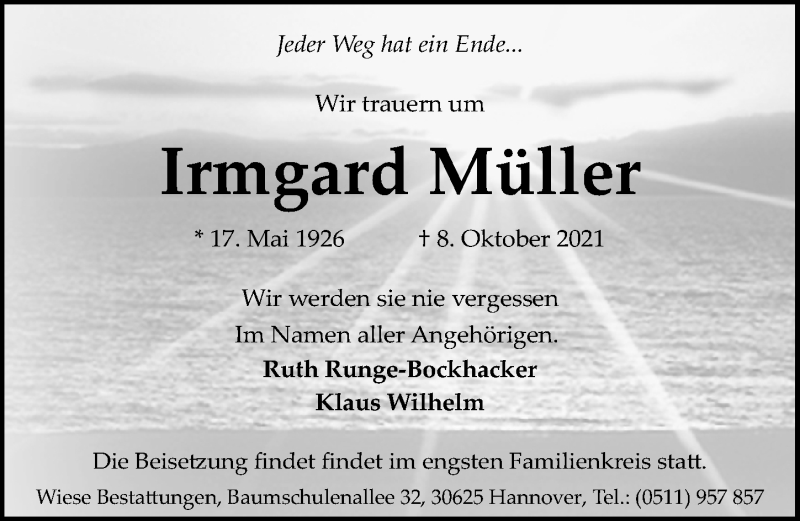 Traueranzeigen Von Irmgard M Ller Trauer Anzeigen De