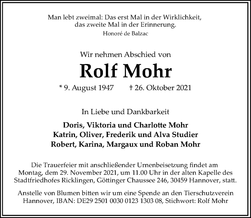 Traueranzeigen Von Rolf Mohr Trauer Anzeigen De