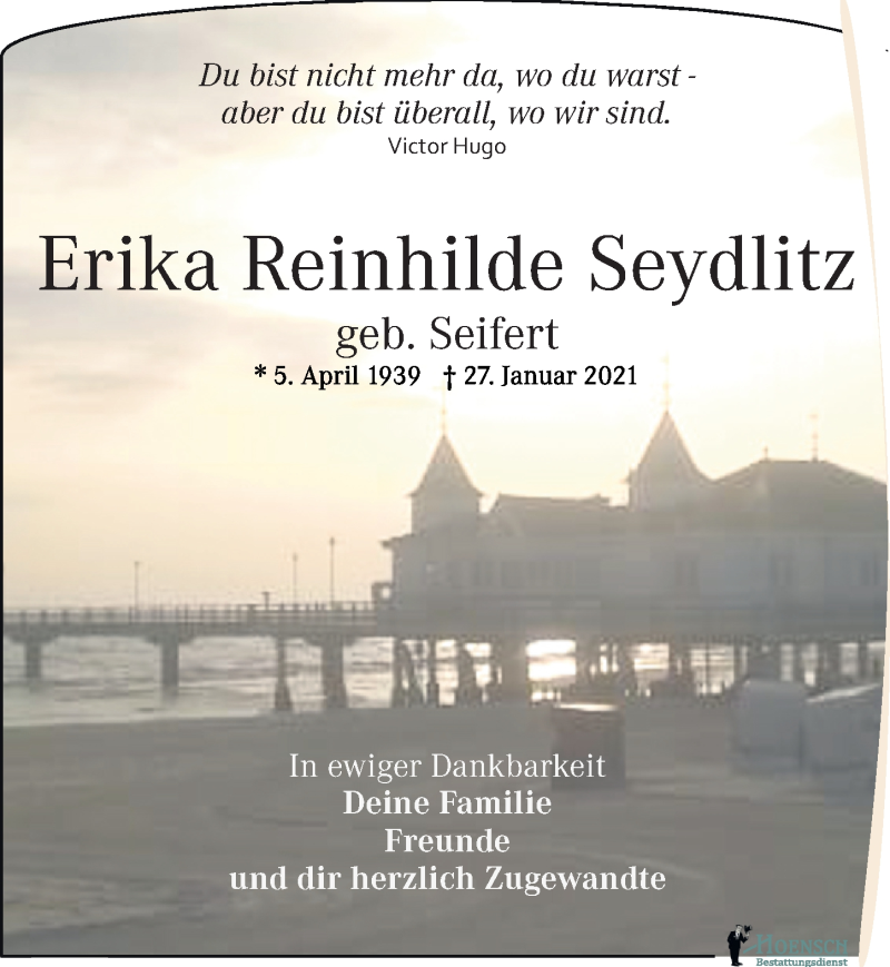 Traueranzeigen Von Erika Reinhilde Seydlitz Trauer Anzeigen De