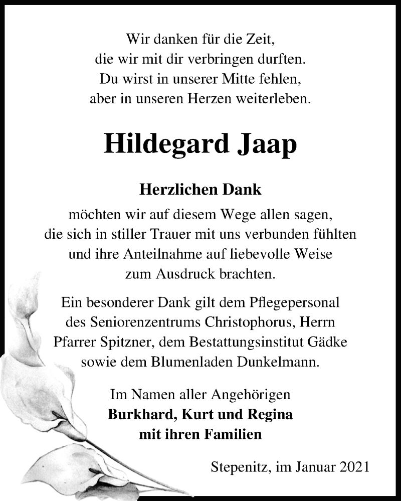 Traueranzeigen Von Hildegard Jaap Trauer Anzeigen De