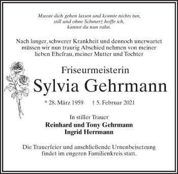 Traueranzeigen Von Sylvia Gehrmann Trauer Anzeigen De