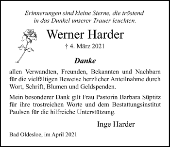 Traueranzeigen Von Werner Harder Trauer Anzeigen De