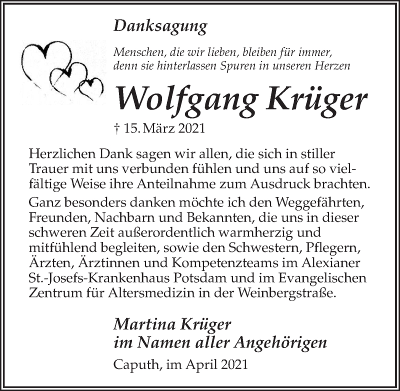 Traueranzeigen Von Wolfgang Kr Ger Trauer Anzeigen De