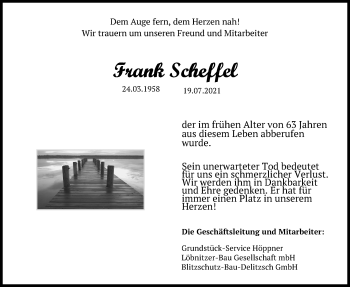 Traueranzeigen Von Frank Scheffel Trauer Anzeigen De