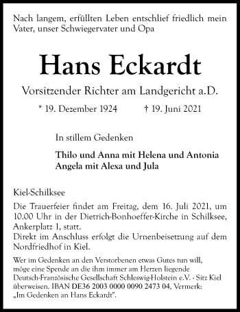 Traueranzeigen Von Hans Eckardt Trauer Anzeigen De