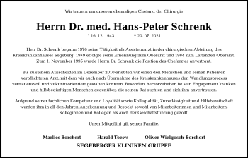 Traueranzeigen Von Hans Peter Schrenk Trauer Anzeigen De