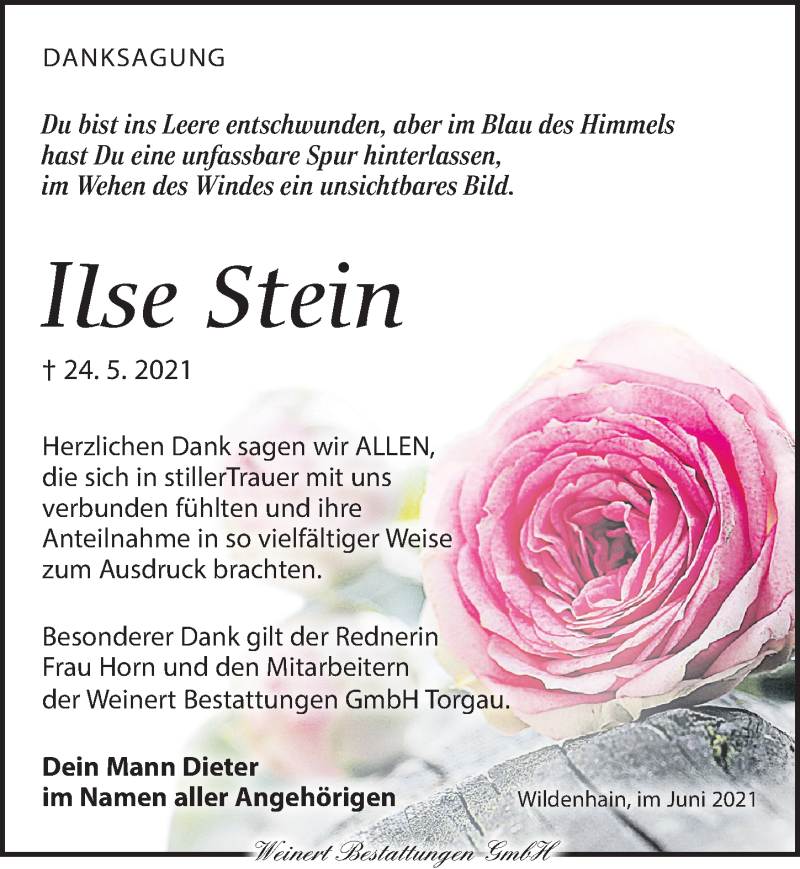 Traueranzeigen Von Ilse Stein Trauer Anzeigen De