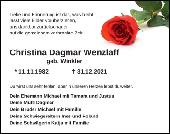 Traueranzeigen Von Christina Wenzlaff Trauer Anzeigen De