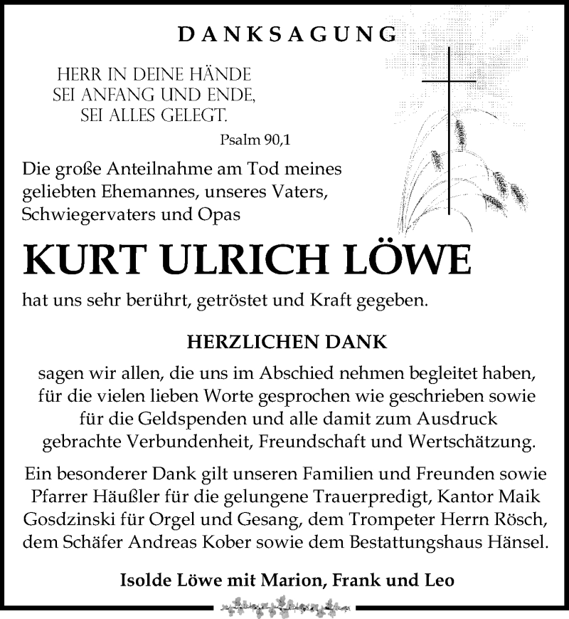 Traueranzeigen von Kurt Ulrich Löwe trauer anzeigen de