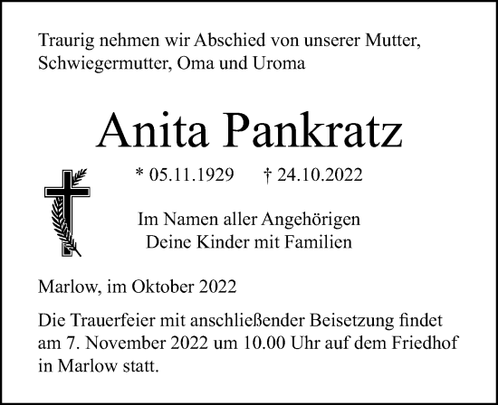 Traueranzeigen Von Anita Pankratz Trauer Anzeigen De