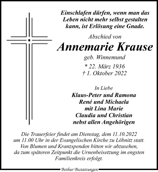 Traueranzeigen Von Annemarie Krause Trauer Anzeigen De