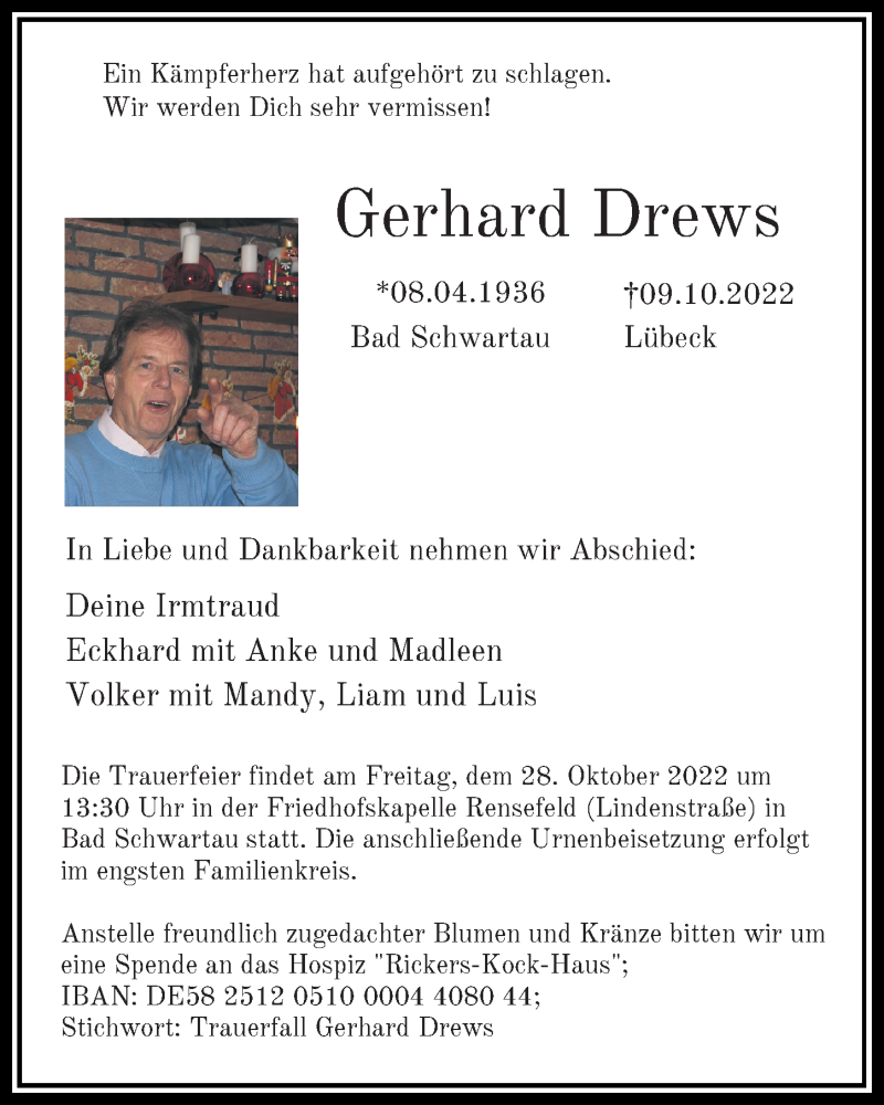 Traueranzeigen Von Gerhard Drews Trauer Anzeigen De