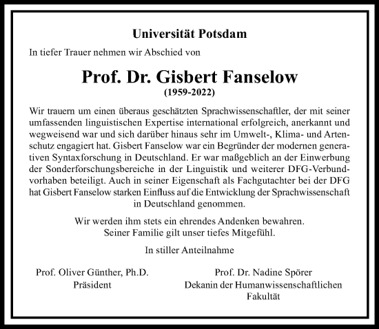 Traueranzeigen Von Gisbert Fanselow Trauer Anzeigen De