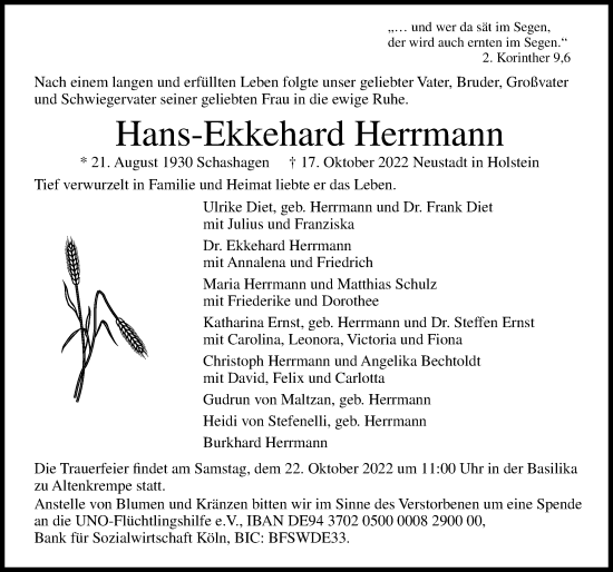 Traueranzeigen Von Hans Ekkehard Herrmann Trauer Anzeigen De