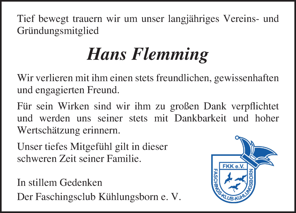 Traueranzeigen Von Hans Flemming Trauer Anzeigen De