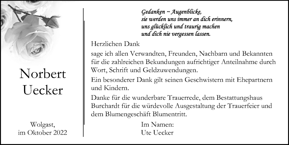 Traueranzeigen Von Norbert Uecker Trauer Anzeigen De