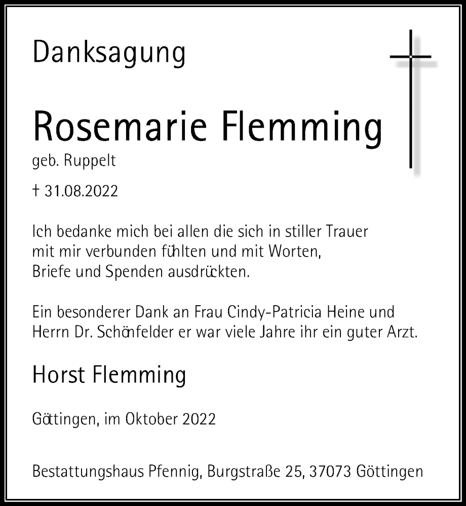 Traueranzeigen Von Rosemarie Flemming Trauer Anzeigen De